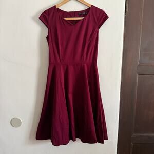 DRESS TELLS | Burgundy Retro Style Circle Skirt Midi Dress | Medium  Rockabilly